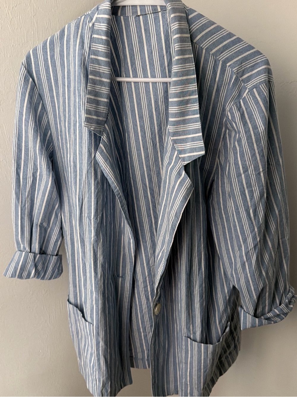 Striped Blue Linen-Blend Blazer